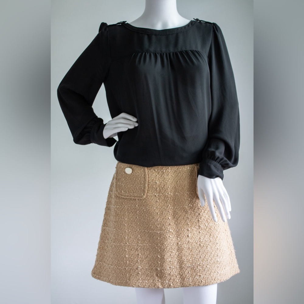 Maison d'Amélie Paris Camel Tweed Wool Blend Zip Up Women’s Miniskirt Size 10 - Picture 4 of 12